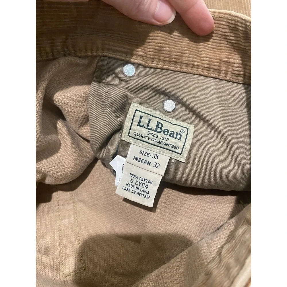 L.L.Bean Men's Corduroy Pants 35x32 Tan Brown Straight Leg Cotton Casual Classic
